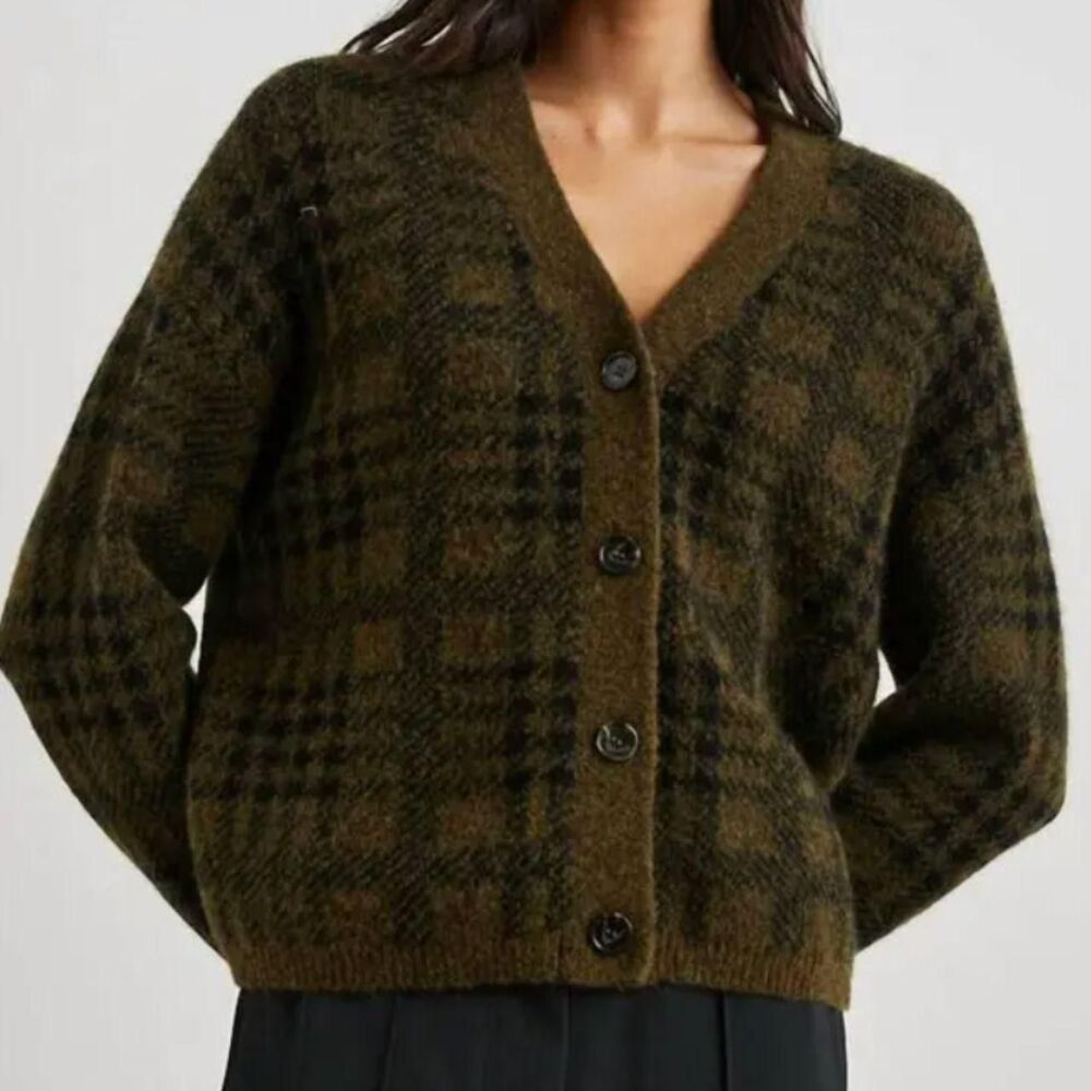 Rails Reese Cardigan Sweater In Green Olive Plaid - Size XS - Picture 2 of 7